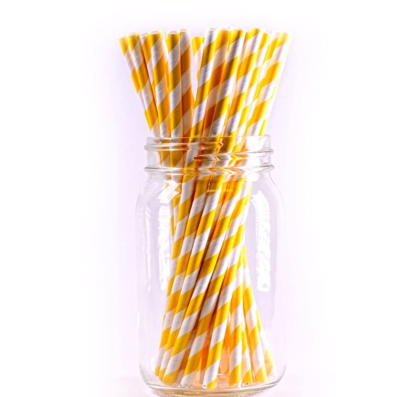 Green Planet Jumbo Biodegradable Yellow Striped Paper Straw (Unwrapped, 7.75 Length, .248 diameter, 4,800/Ct) for Restaurants, Cafeteria, Bars, Food Services,