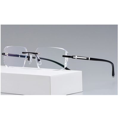 Diamond Cut Edge Fashion Reading Glasses for Men Women, Rimless Blue Light Blocking Presbyopia Glasses (Color : Clear, Size : 1.5+)