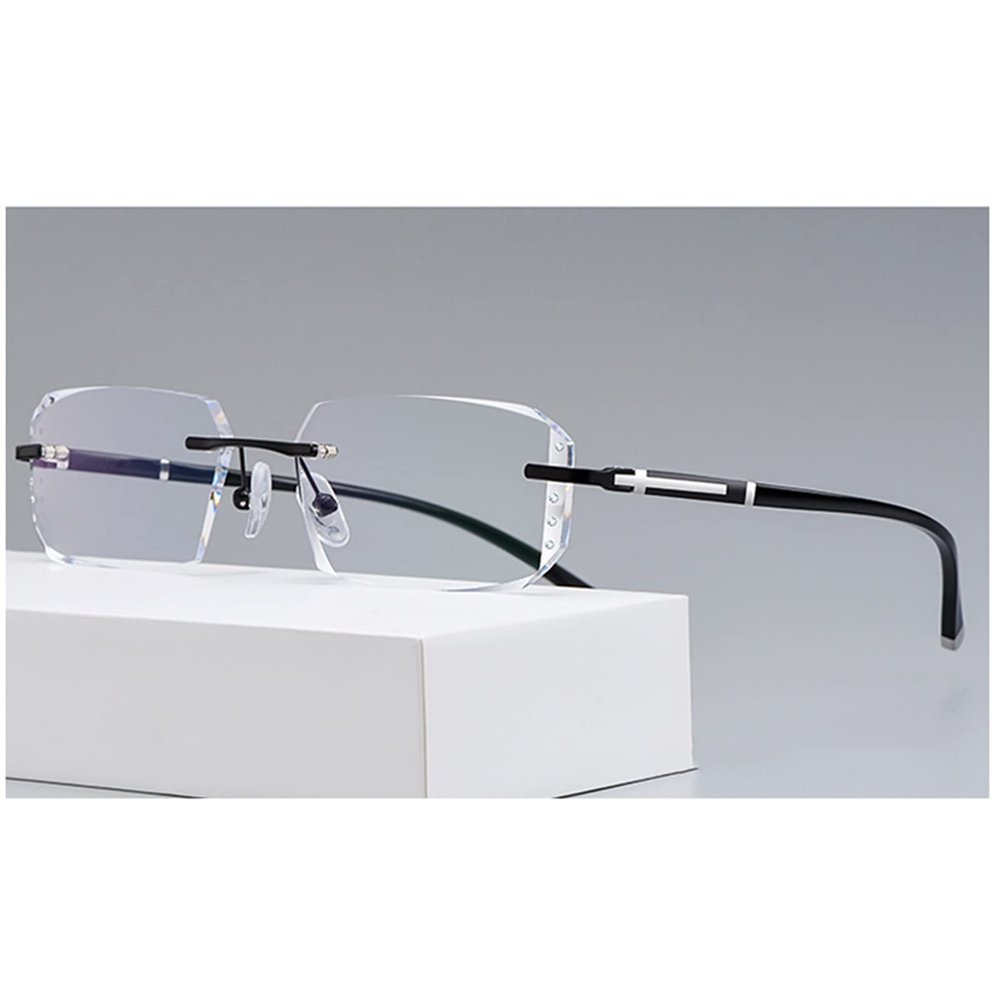 Diamond Cut Edge Fashion Reading Glasses for Men Women, Rimless Blue Light Blocking Presbyopia Glasses (Color : Clear, Size : 1.5+)