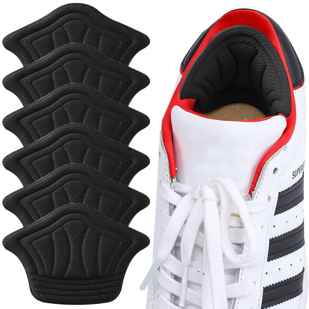 Adhesive Back of Heel Cushion Pads, Heel Grips Inserts for Loose Shoes, Too Big Boots, Reusable Heel Guards Liners for Women Men, Improve Shoe Fit, 6PCS-Black