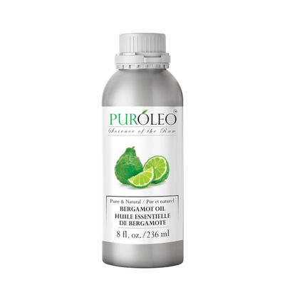 PUROLEO Bergamot Essential Oil 8 Fl Oz/236 ML (Packed in Canada) Pure and Natural for Aromatherapy, Skin and Hair Care - Therapeutic Grade Oil for Relaxation