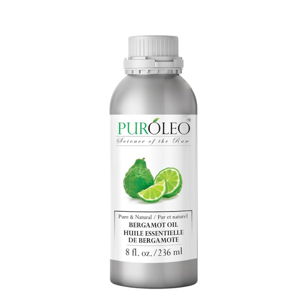 PUROLEO Bergamot Essential Oil 8 Fl Oz/236 ML (Packed in Canada) Pure and Natural for Aromatherapy, Skin and Hair Care - Therapeutic Grade Oil for Relaxation