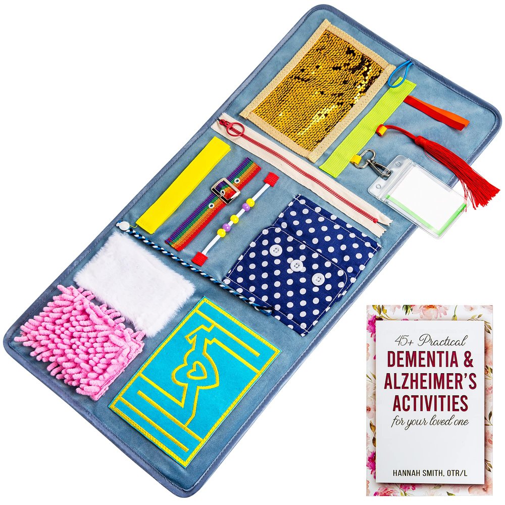 Assistex Fidget Blanket for Adults with Dementia  Sensory Toys for Alzheimers Patients, Activity Mat for Seniors with Dementia, Busy Blanket with Sensory Toys for Elderly, with Guide Book