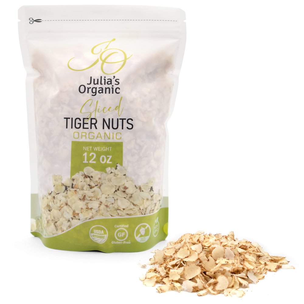 Julia's Organic Sliced Tiger Nuts, Thin Sliced Tiger Nuts Organic Raw - Gluten Free, High Fiber & protein, Non-GMO tiger nut Slices Premium tigernuts (pack of 1)
