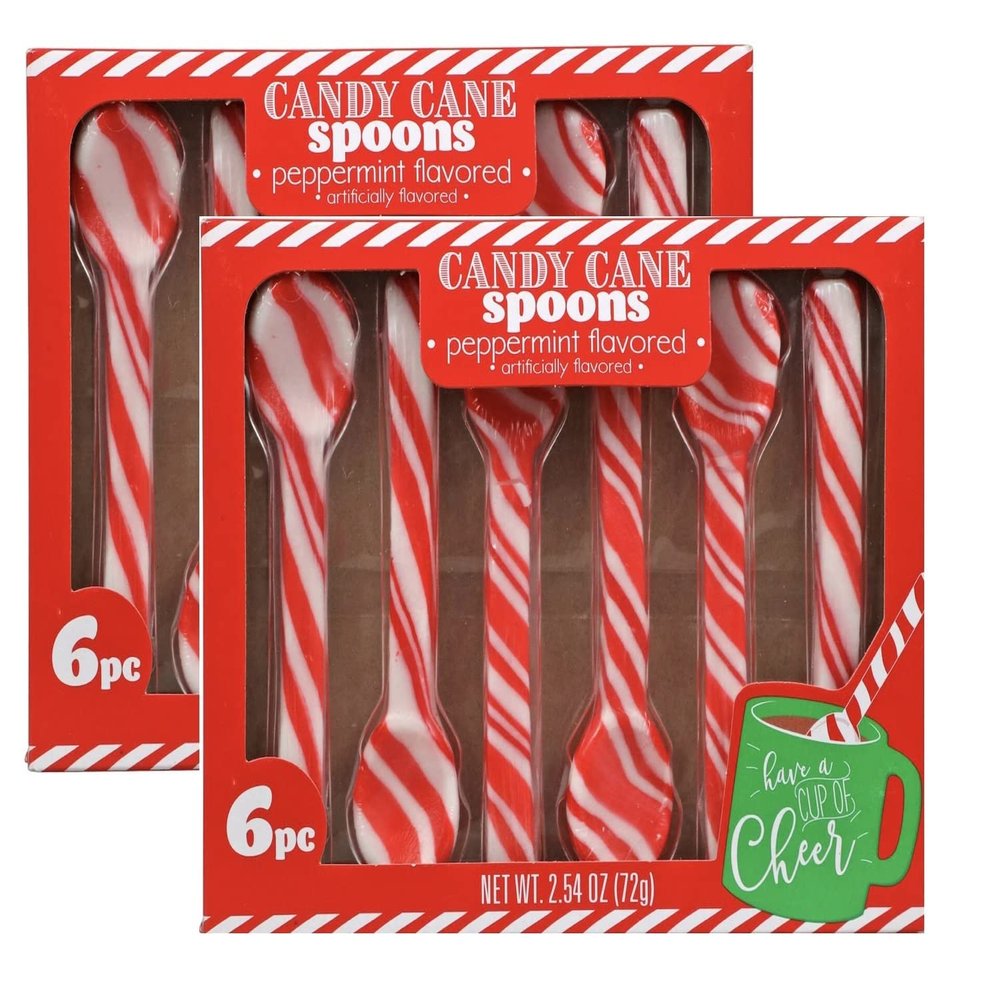 Candy Cane Peppermint Spoons 1 dozen (2 Packs of 6) | Edible Candy Cane Spoons BONUS Pung