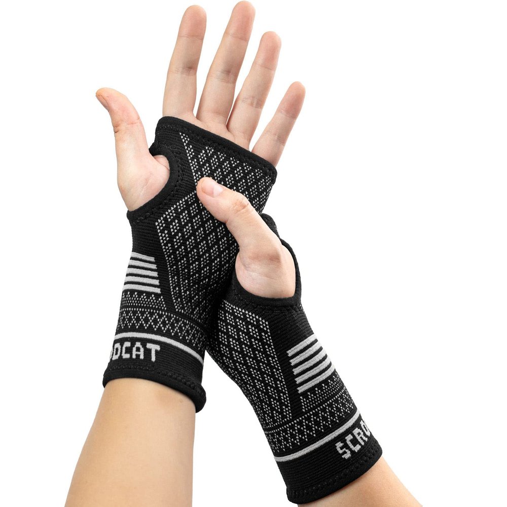 Scrodcat Wrist Compression Sleeves, Brace for Carpal Tunnel & Pain Relief Treatment,Wrist Support Women Men, Breathable Sweat-Absorbing Brace(Pair), Silver Black, S, Pack of 2