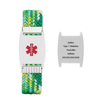BAIYI HOPE Customized Stainless Steel Medical Alert ID Bracelet for Women and Men, Personalized Nylon Braided Stretch Medical Emergency Identification Bracelet for Seniors 6-8" Adjustable