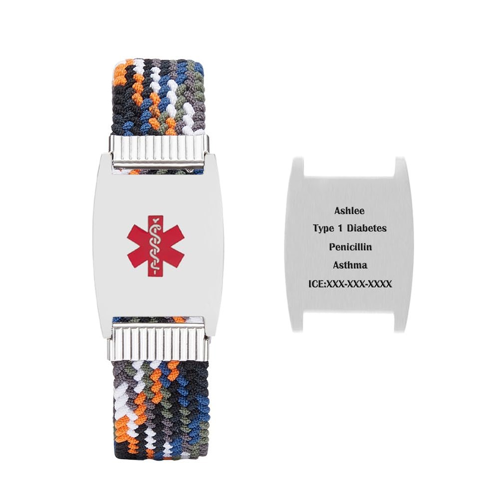 BAIYI HOPE Custom Engraved Medical Alert ID Bracelet for Women Personalized Braided Elastic Medic Health Alarm Wristbands Engraving Stainless Steel Medical ID Bracelets for Men