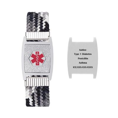 BAIYI HOPE Custom Engraving Medical Alert ID Bracelet for Women Men - Interchangeable Stainless Steel Medic Alarm Tag with Nylon Braided Elastic Rope Medical Emergency ID Bracelet 6-8in Adjustable
