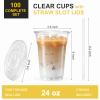 VITEVER [100 Sets - 24oz] Plastic Cups with Lids and Straws, Disposable Cups for Iced Coffee, Smoothie, Milkshake, Cold Drinks - Clear view 2