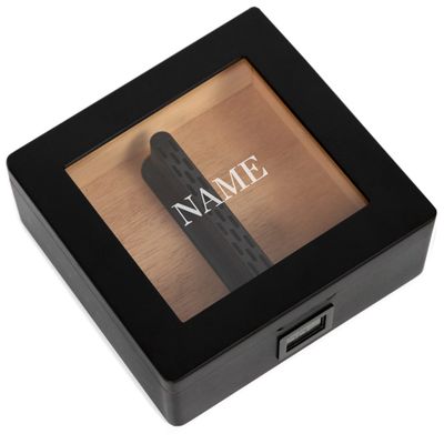 CASE ELEGANCE Monogrammed MAG Cigar Humidor, Glass Top with Magnetic Seal, Storage for 20-30 Cigars, Matte Black with Custom Polished Hardware, Digital Hygrometer, Spanish Cedar, New Hydro Channel