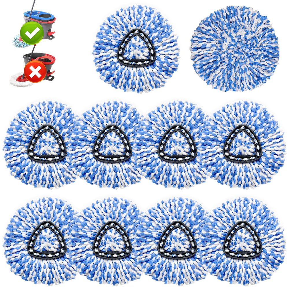10 Pack Spin Mop Replacement Heads, Only Fit for RinseClean 2-Tank System, 100% Microfiber Spin Mop Refills,Spinning Mop Replace Head for Easy Wring Mop Floor Cleaning