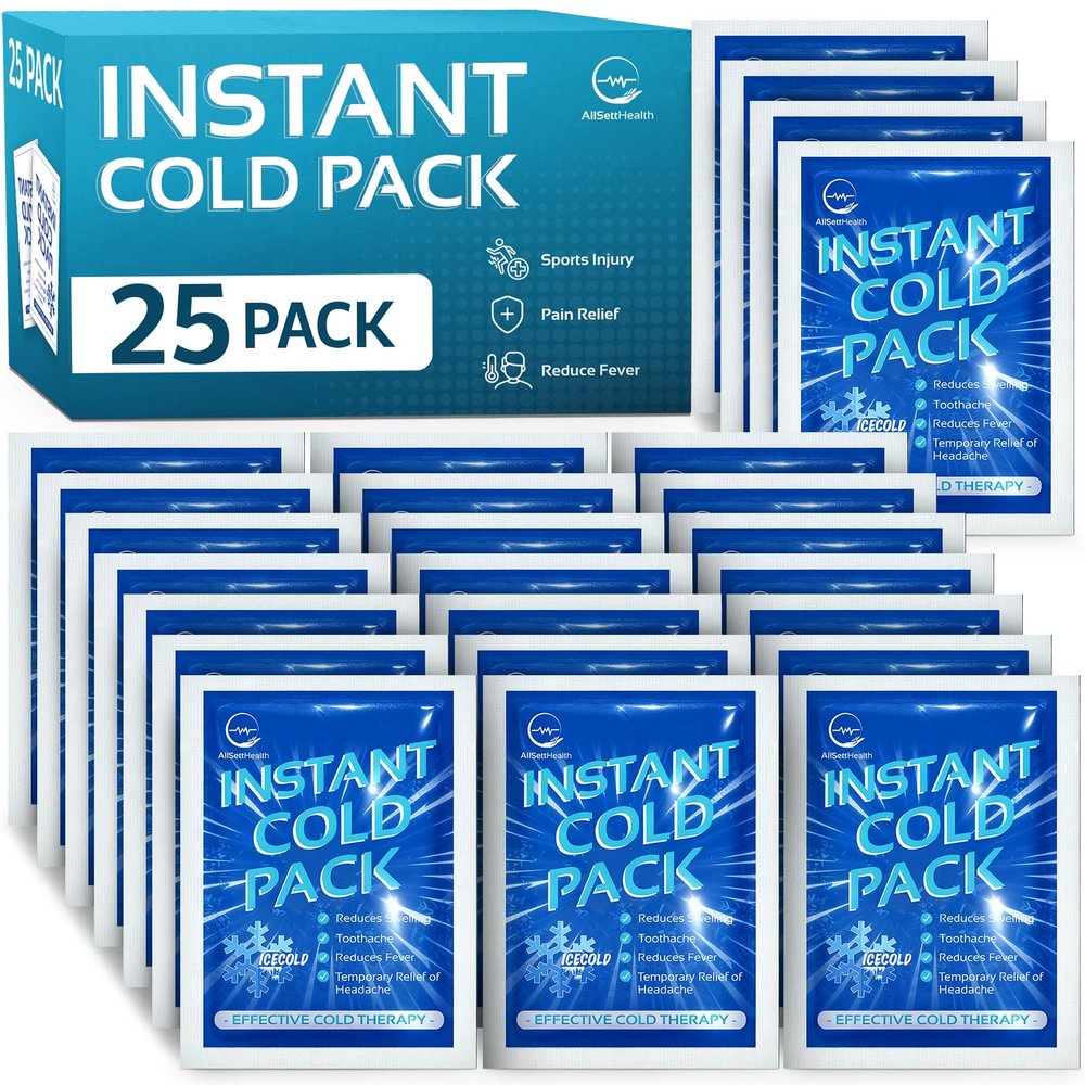 25 Pack Instant Ice Cold Pack (6 x 4.5) - Disposable Instant Ice Packs for Injuries | Cold Compress Ice Pack for Pain Relief