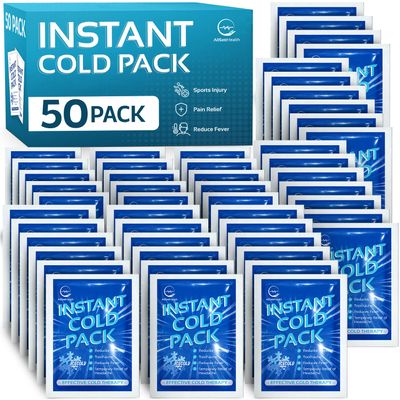 50 Pack Instant Ice Cold Pack (6 x 4.5) - Disposable Instant Ice Packs for Injuries | Cold Compress Ice Pack for Pain Relief