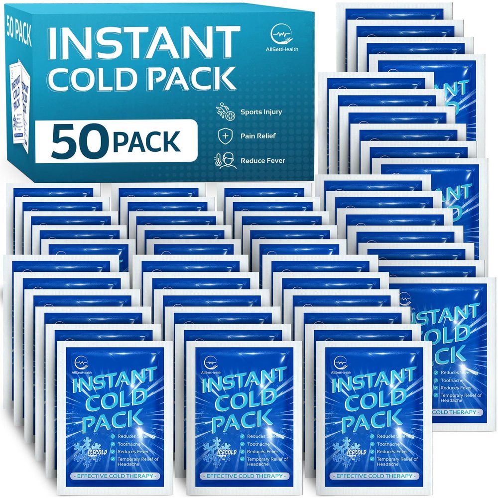 50 Pack Instant Ice Cold Pack (6 x 4.5) - Disposable Instant Ice Packs for Injuries | Cold Compress Ice Pack for Pain Relief