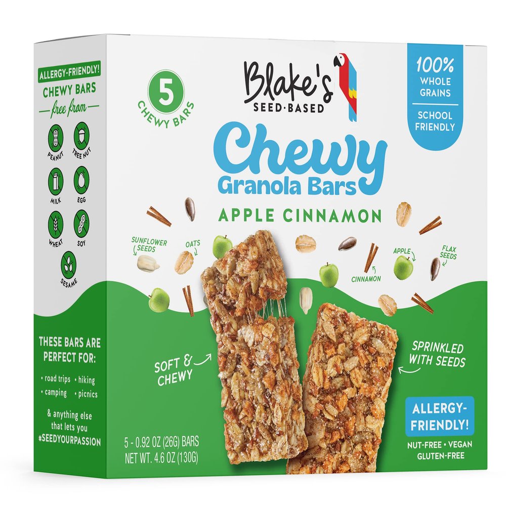 Blakes Seed Based Chewy Granola Bars  Apple Cinnamon (5 Count), Vegan, Gluten Free, Nut Free & Dairy Free, Healthy Snacks for Kids or Adults, School Safe, Low Calorie Soy Free Snack