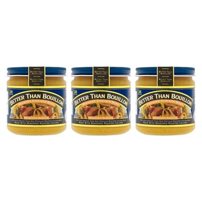 Better Than Bouillon Reduced Sodium Roasted Chicken Base, Made with Seasoned Roasted Chicken & Less Sodium, 38 Servings Per Jar, 8-Ounce Jar (Pack of 3)