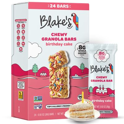 Blakes Seed Based Chewy Granola Bars Birthday Cake (24 Count), Vegan, Gluten Free, Nut Free & Dairy Free, Healthy Snacks for Kids or Adults, School Safe, Low Calorie Soy Free Snack