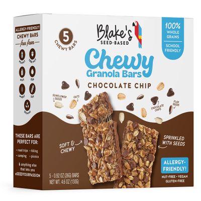Blakes Seed Based Chewy Granola Bars  Chocolate Chip (5 Count), Vegan, Gluten Free, Nut Free & Dairy Free, Healthy Snacks for Kids or Adults, School Safe, Low Calorie Soy Free Snack