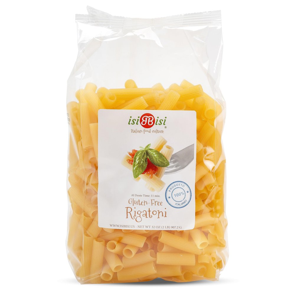 isiBisi Gluten-Free Rigatoni Pasta, 2 LB - Artisanal Corn and Rice Noodles - Vegan, Non-GMO, Made in Italy