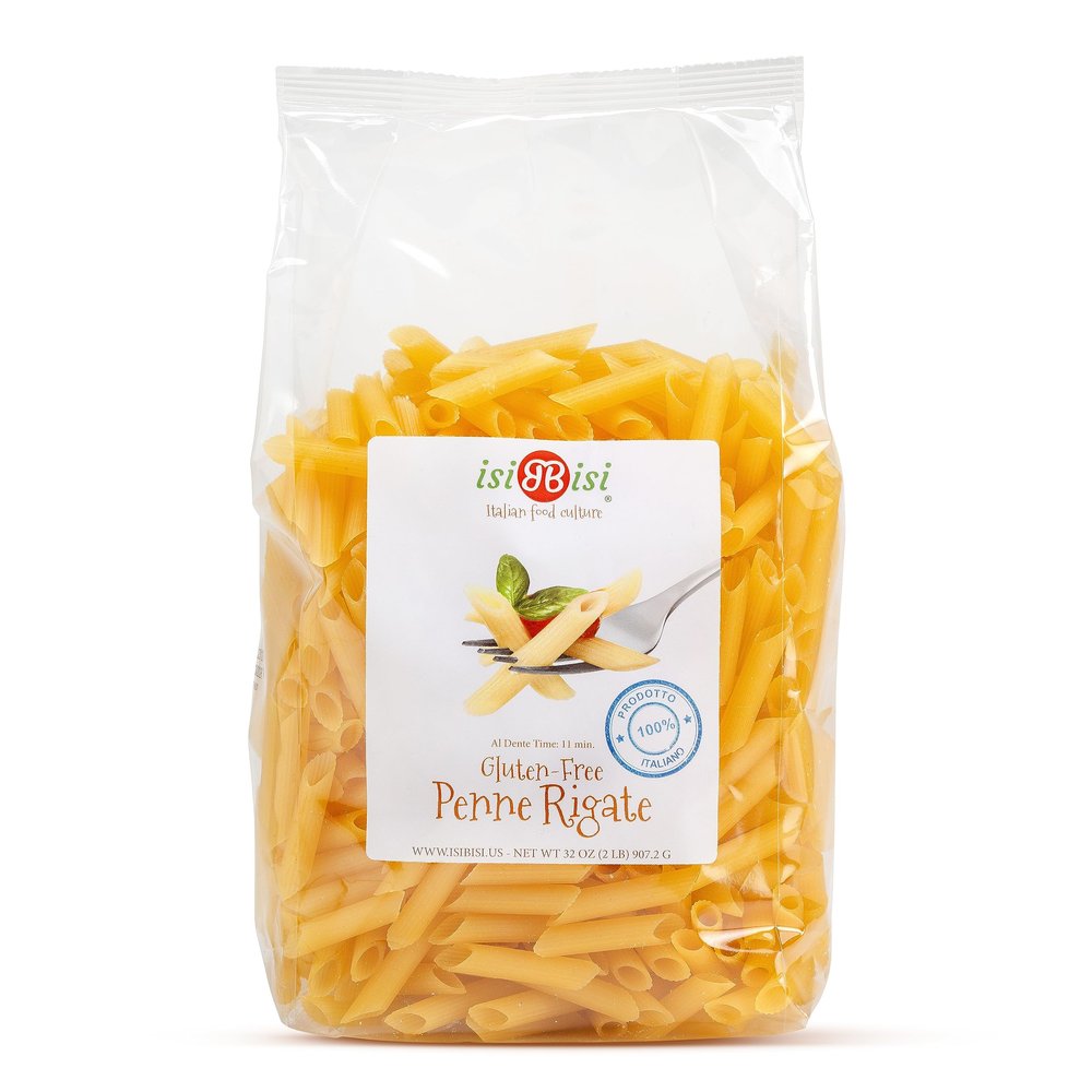 isiBisi Gluten-Free Penne Rigate Pasta, 2 LB - Artisanal Corn and Rice Noodles - Vegan, Non-GMO, Made in Italy