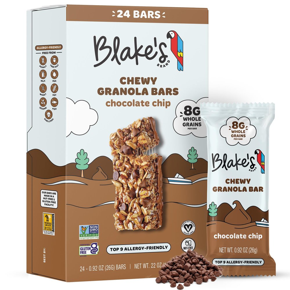 Blakes Seed Based Chewy Granola Bars  Chocolate Chip (24 Count), Vegan, Gluten Free, Nut Free & Dairy Free, Healthy Snacks for Kids or Adults, School Safe, Low Calorie Soy Free Snack