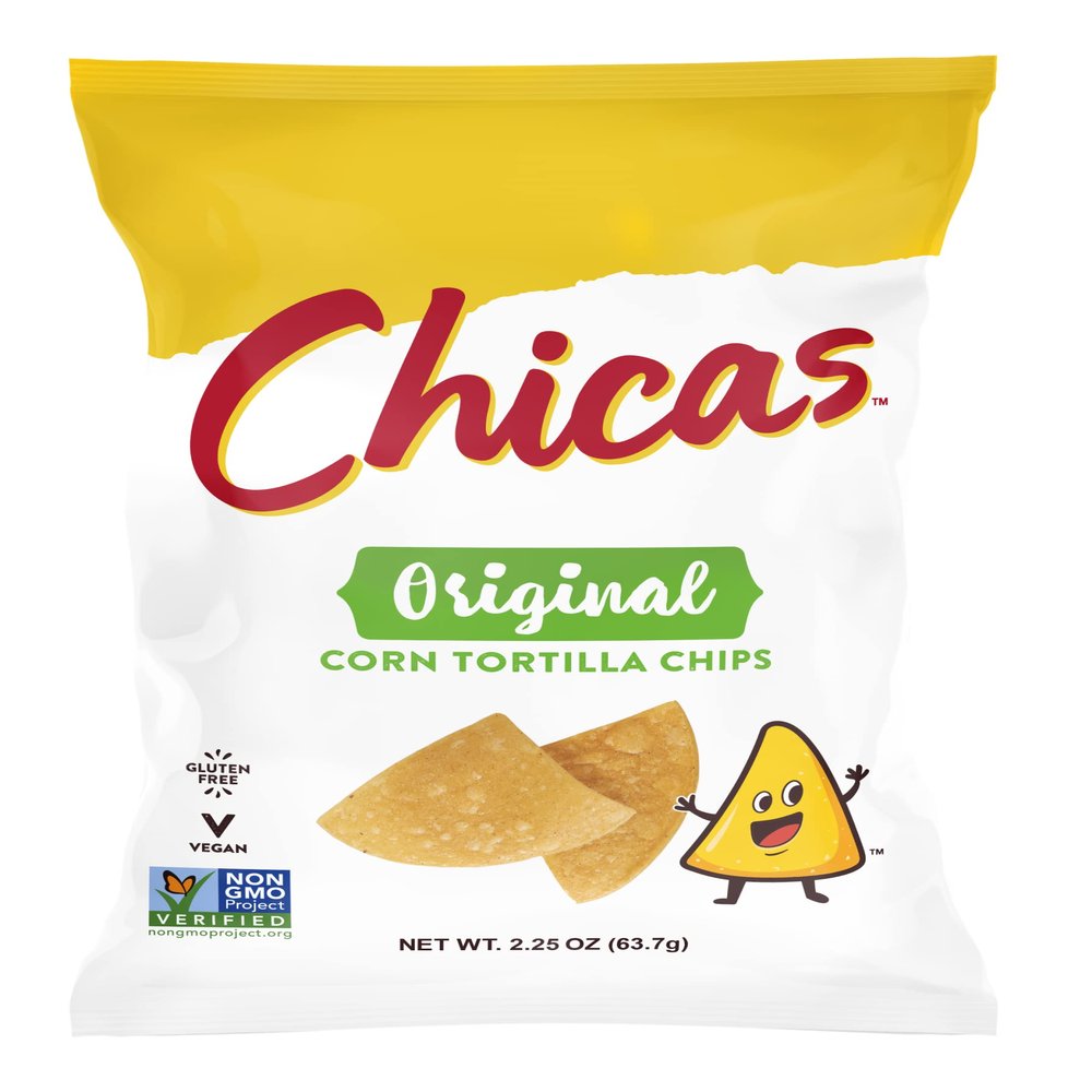 Chica's, Corn Tortilla Chips, 2.25 Ounce Single Serve Bags, Pack of 12 Bags - Authentic Restaurant Style Tortilla Chips, Non GMO, Gluten Free and Vegan