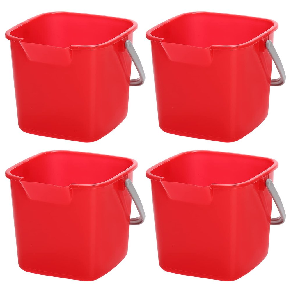 Peohud 4 Pack Sanitizing Buckets, 3 Quart Small Cleaning Pail, Square Detergent Bucket with Spout and Handle for Home, Offices, School, Commercial Use