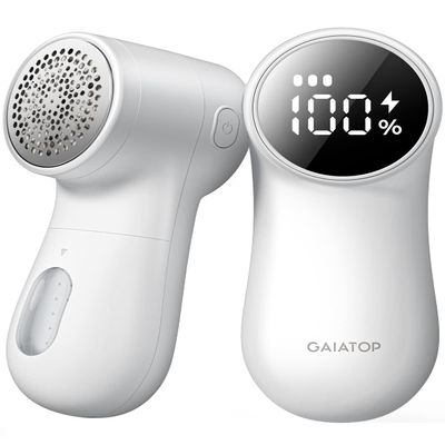 GAIATOP Fabric Shaver Rechargeable Lint Remover 3 Speeds Sweater Defuzzer, Cute Digital Screen Large Storage 6-Leaf Blades, Fuzz Pills Bobbles Trimmer for Clothes Furniture Bedclothes White 1 pcs