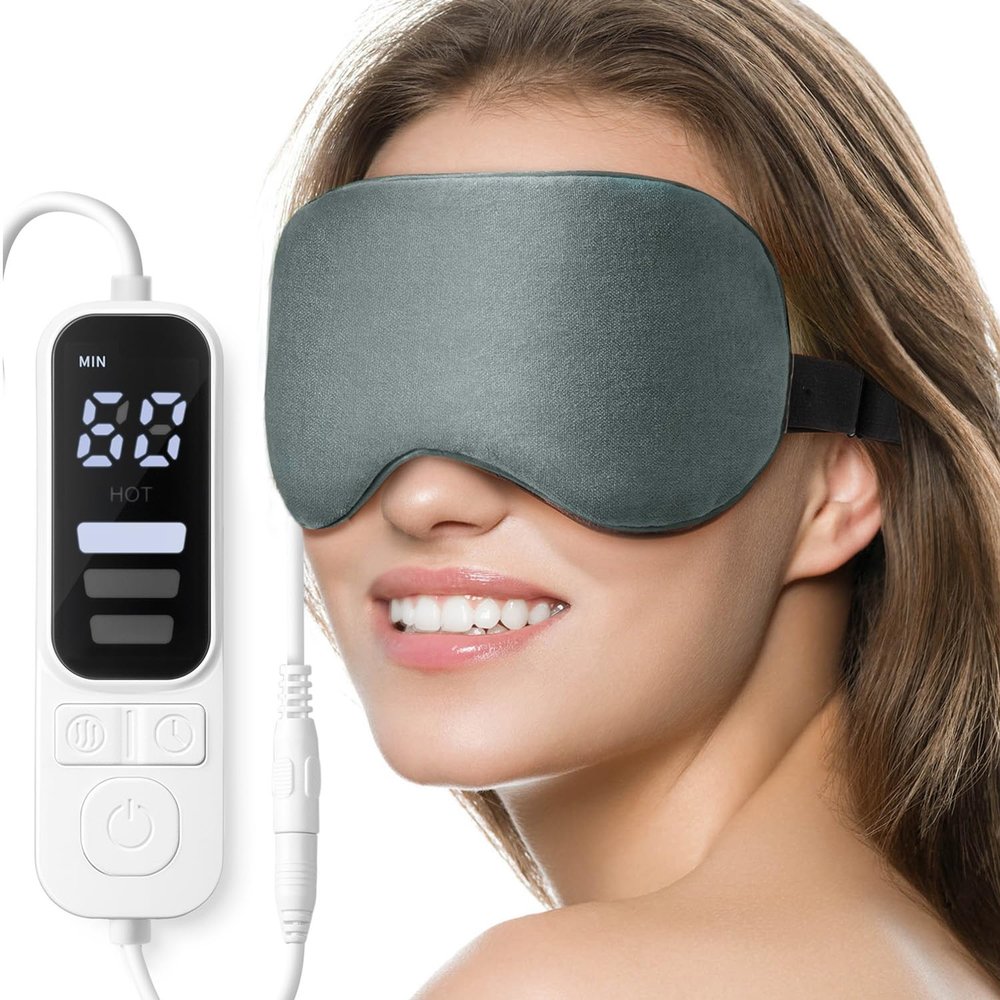 Heated Eye Mask, Warm Eye Compress Mask, USB Electric Eye Heating Pad with Temperature & Timer Control, Dry Eye Mask for Dry Eyes Blepharitis Sinus Migraine Stye MGD Puffiness Gray