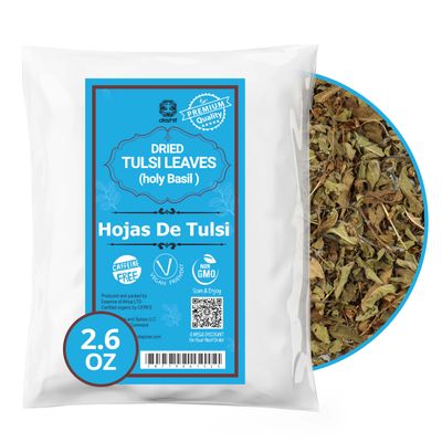 Akshit Dried Holy Basil Leaves, Aromatic Tulsi Tea Leaves, 2.6 oz, 100% Natural Holy Basil Leaf, Loose Leaf Tea, Non GMO, No Additives. Perfect for Relaxation & Calming.