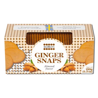 Nyakers Pepparkakor Swedish Ginger Snaps Cookies, Vegan Cookies, Dairy-Free Snacks, Gourmet Cookies, Food Gift for Holidays, Christmas, Thanksgiving - Window Box - 5.3oz (Almond)