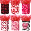 24 Pcs Valentines Day Gift Bag Valentines Kraft Paper Bags with Red Tissue Paper Heart Shaped Treat Goodies Bag Wrapping for Wedding Holiday Party Favor Decorations Kids Classroom Exchange Prizes view 1