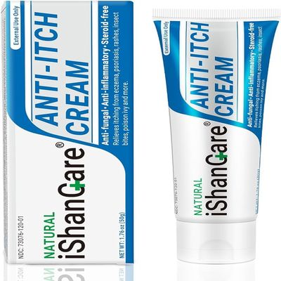 ishancare Anti Itch Soothing Cream Extra Strength Skin Itch Relief Ointment, for Full Body Itching Caused by Seasonal Changes, Dermatitis, Eczema, Rash, Psoriasis, Hives, Bites, Poison Ivy, 1.76 oz