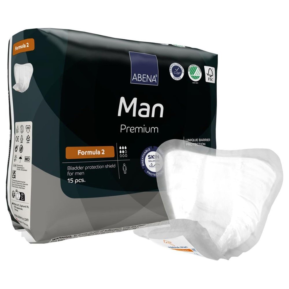 Abena Man Premium Incontinence Guards, (Sizes 0 to 2) Formula 2, 15 Count