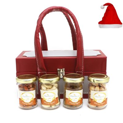 Jaiccha Ghasitaram Christmas Gifts Apex Wooden Box of 4 Dryfruits Jars