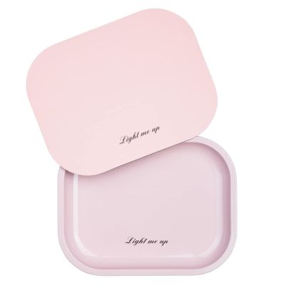 Rolling Tray with Soft PVC Magnetic Lid, Small Size-7"x5.5" Metal Trays with Matte Pink Cover, Premium Dainty Storage & Serving Trays, Organizer Tray (Pink)