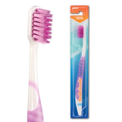 SmileGoods A282 Toothbrush, 28 Tuft, Soft Bristle, Individually Packaged Toothbrushes, Assorted Colors, Bulk Pack of 72