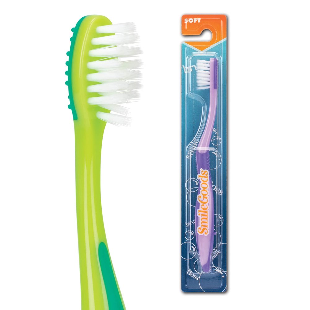 Practicon SmileGoods Y223 Child Toothbrush, 22 Tuft, Soft Bristle, Individually Packaged Toothbrushes, Assorted Colors, Bulk Pack of 72