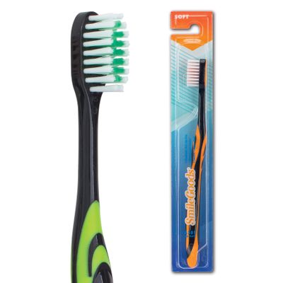 SmileGoods A301 Toothbrush, 30 Tuft, Soft Bristle, Individually Packaged Toothbrushes, Assorted Colors, Bulk Pack of 72