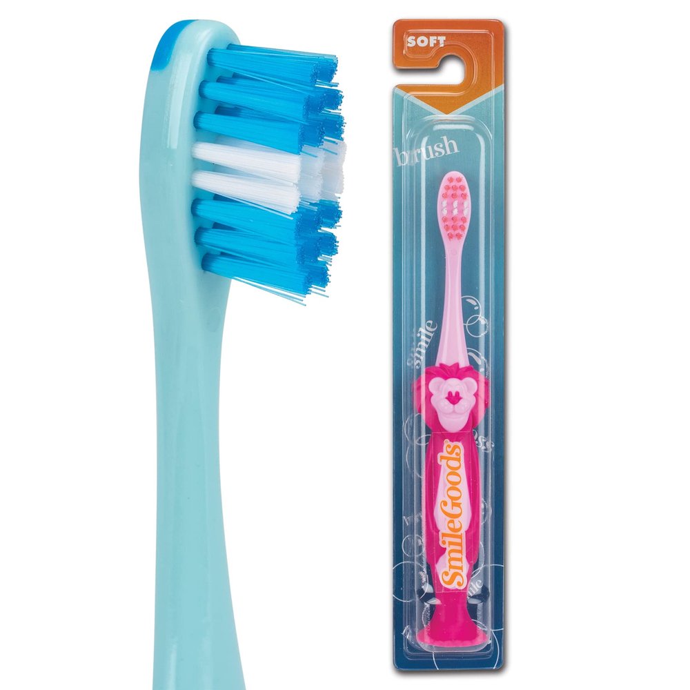 SmileGoods Y224 Child Lion Toothbrush, w/ Suction Cup, Individually Packaged Toothbrushes, Assorted Colors, Bulk Pack of 72