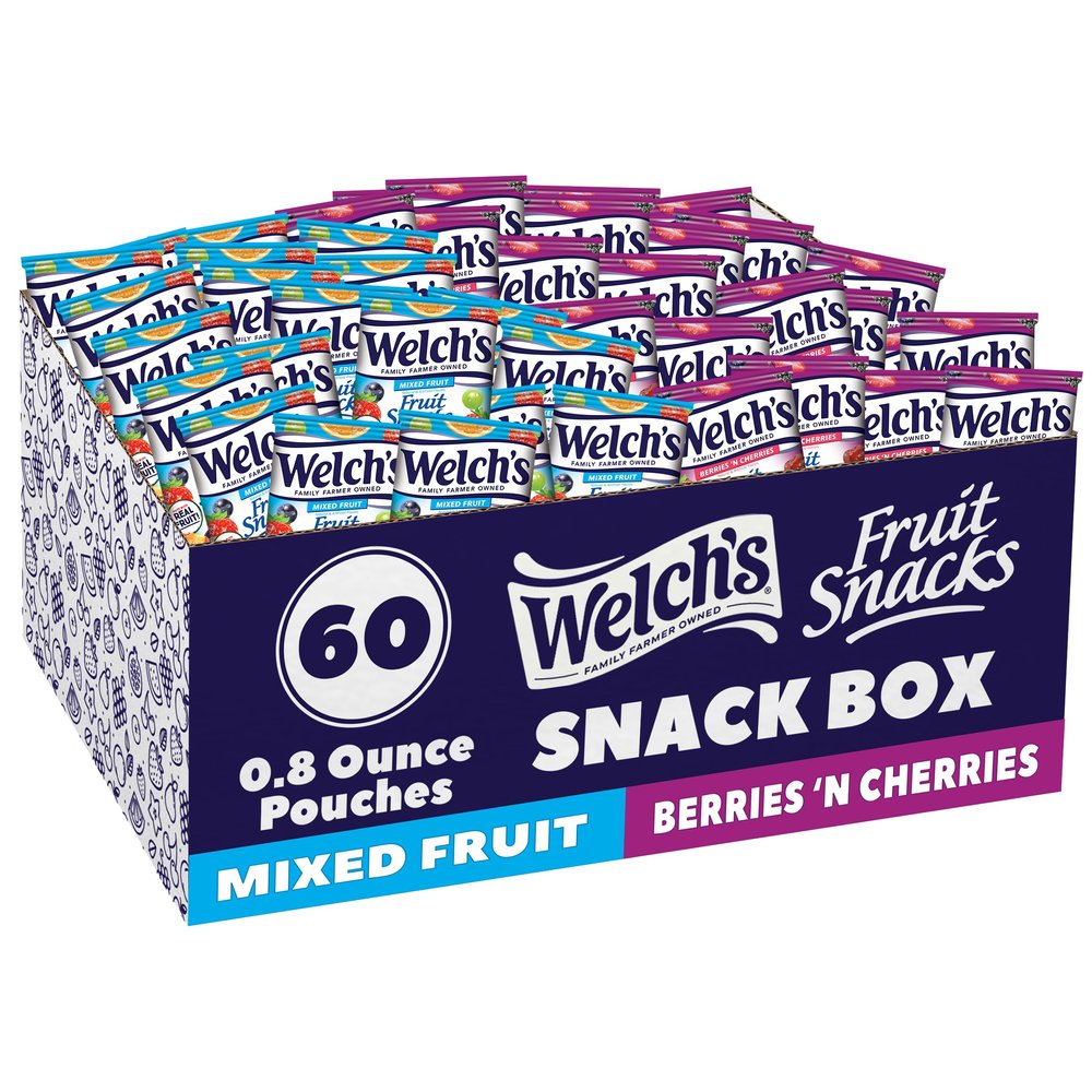 Welch's Fruit Snacks, Mixed Fruit & Berries 'N Cherries Variety Pack, Great for School Lunches, Bulk Pack, Individual Single Serve Bags, 0.8 oz (Pack of 60)