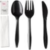 250 Plastic Cutlery Packets - Knife Fork Spoon Napkin Salt Pepper Sets | Black Silverware Sets Individually Wrapped Kits, Bulk Plastic Utensil Cutlery Disposable To Go Silverware view 2
