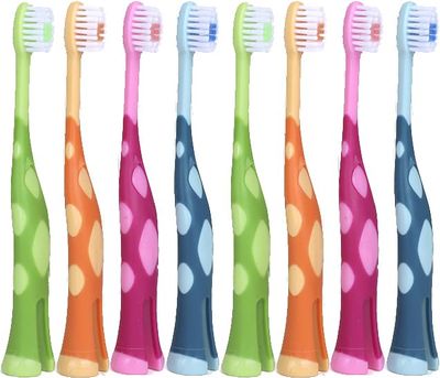 55Dental Kids Toothbrush Set of Soft Giraffe Toothbrush for Kids 3-12. Easy-Grip, Bristle Cover, Self-Standing & Splited Bottom for Cup Rim. by Lix, 4 Colors