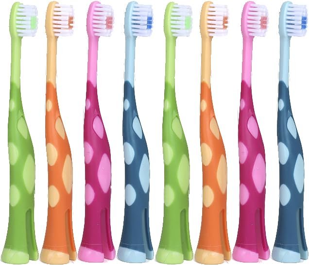 55Dental Kids Toothbrush Set of Soft Giraffe Toothbrush for Kids 3-12. Easy-Grip, Bristle Cover, Self-Standing & Splited Bottom for Cup Rim. by Lix, 4 Colors
