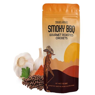 Tricky Cricky Edible Flavored Cricket Snacks for Humans - USA Grown - Unique & Healthy Gourmet Snacks for Adults - High Protein, Low Carb, Low Calorie Dried Edible Bugs for People - BBQ - 1 Oz