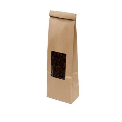 1 Pound Kraft Paper Tin Tie Coffee/Tea Bags With Window - Great for Pastries, Candy, and Bakery Packaging (100)