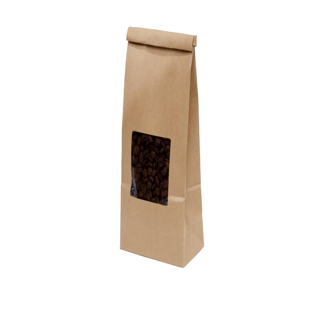 1 Pound Kraft Paper Tin Tie Coffee/Tea Bags With Window - Great for Pastries, Candy, and Bakery Packaging (100)