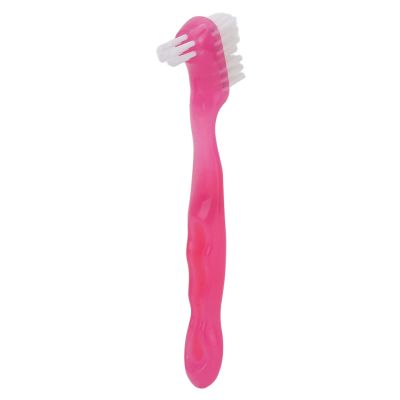 Denture Toothbrush False Teeth Brush Ergonomic Plaque Removal for Soft Hair Portable Safe for Home Travel (Pink)