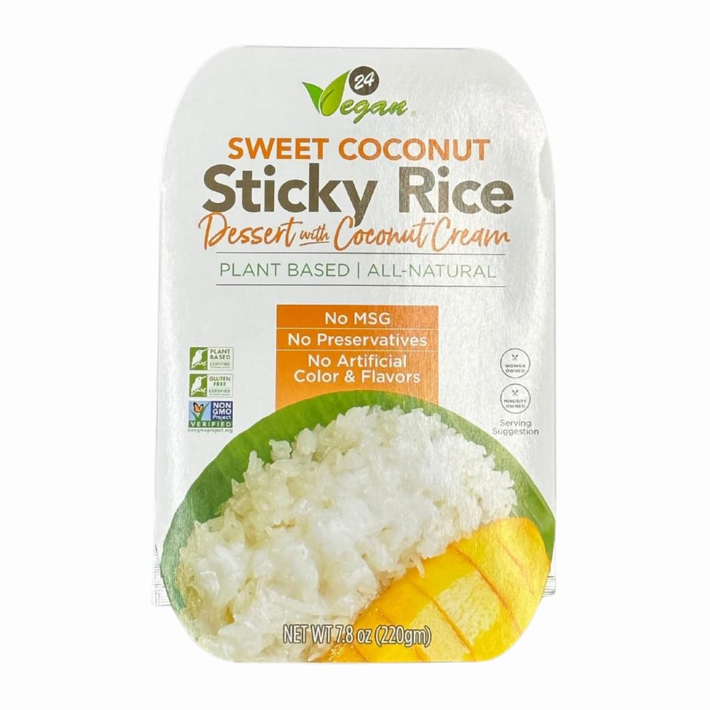 24Vegan - Sweet Coconut Sticky Rice | Ready to Eat Vegan Dessert, Gluten-Free | Organic Coconut Rice Pudding (7.8oz) - Pack of 1